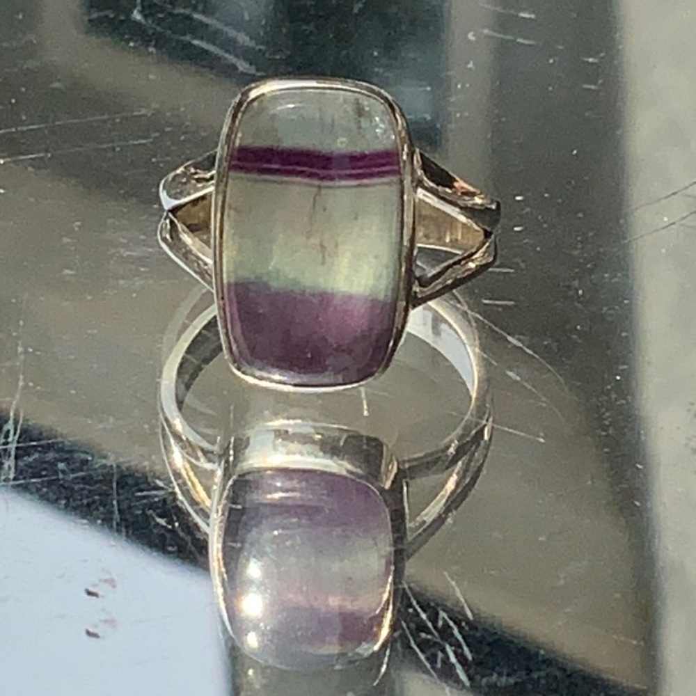 RAINBOW FLUORITE 925 STERLING SILVER RING, SIZE 7